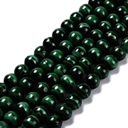 Malakit perler. Ægte. Grade A. Mørkegrøn. 8 mm